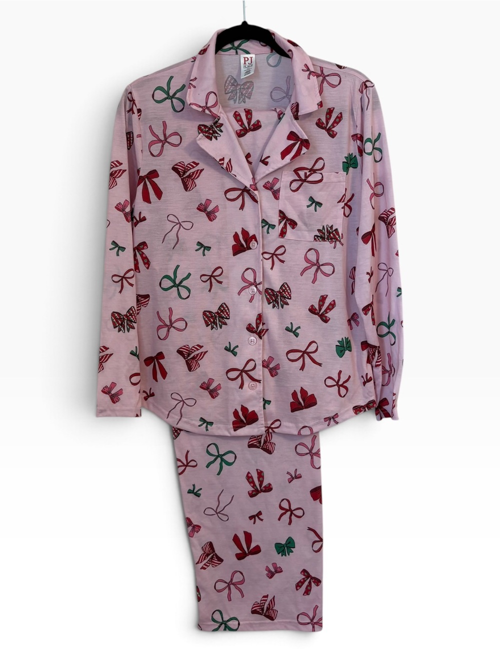 PJ Place Pink Bow Print Pajama Set Womens Small